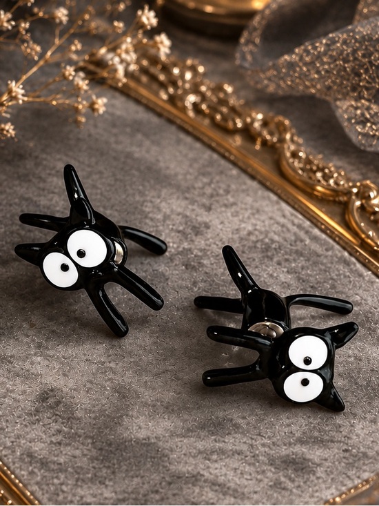 Anthropologie Jewelry - Cute  Black Cat Stud Earrings with White Eyes